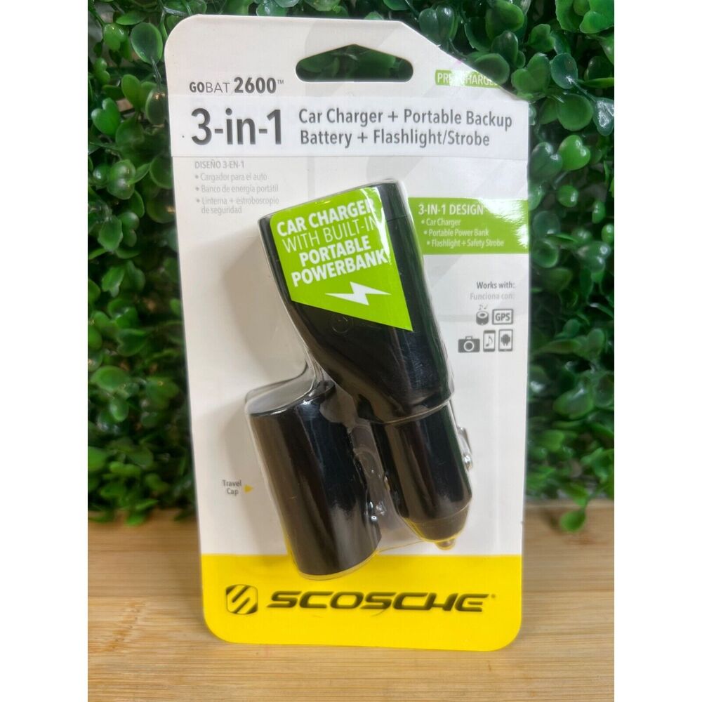 NIB Scosche 2600 PBC71R Gobat 3-in-1 12v Usb Car Charger Adapter with 2600 mAh P